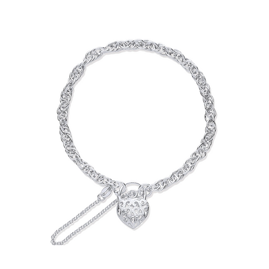 Silver Padlock Charm Bracelet with Safety Chain