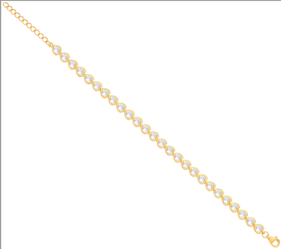 Silver Yellow Gold Plated Heart CZ Rubover Tennis Bracelet