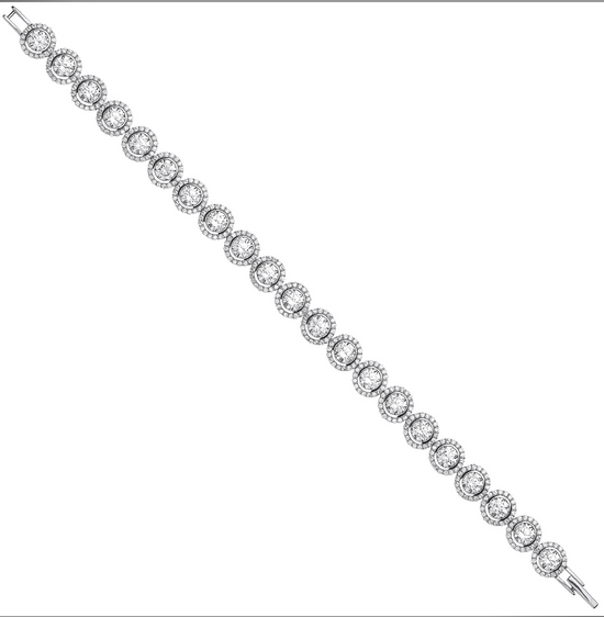 Silver 8mm Rubover Round CZ Halo Style Tennis Bracelet