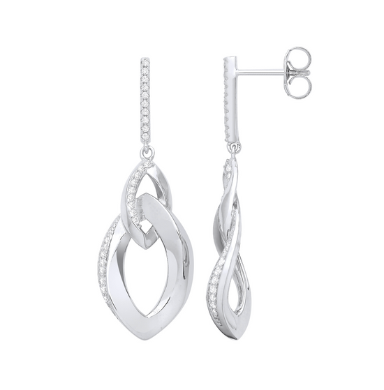 Silver Graduated Oval CZ Drop Earrings