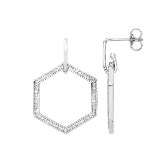 Silver Honeycomb CZ Earrings