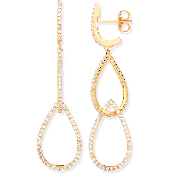 Silver YG Plated CZ Pear Shape Drop Earrings