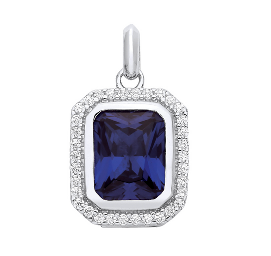 Silver Blue Octagon CZ Pendant