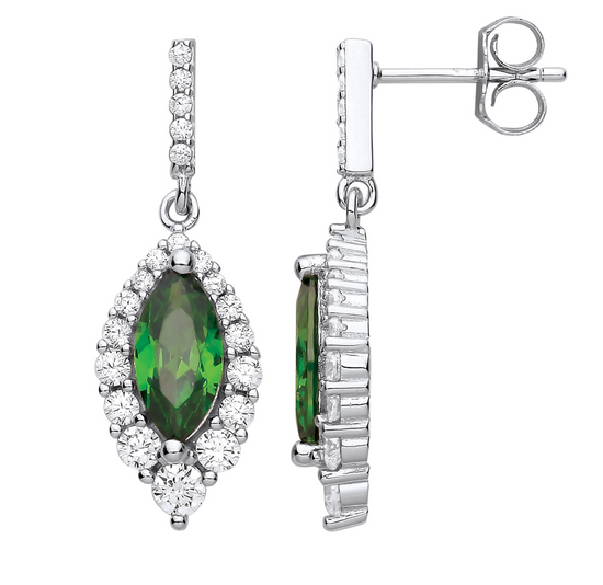 Silver Green Marquise CZ Drop Earrings