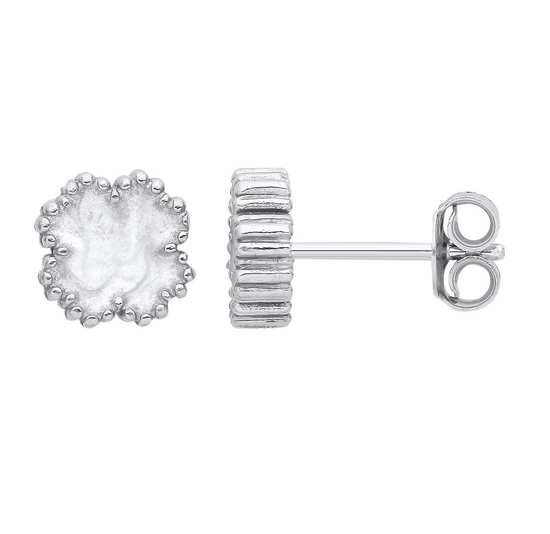Silver WHITE Enamel Four Leaf Clover Studs