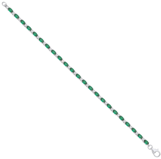 Silver Green & Clear CZ Tennis Ladies Bracelet