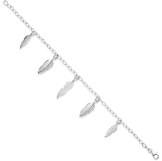 Silver 5 Feathers Ladies Charm Bracelet