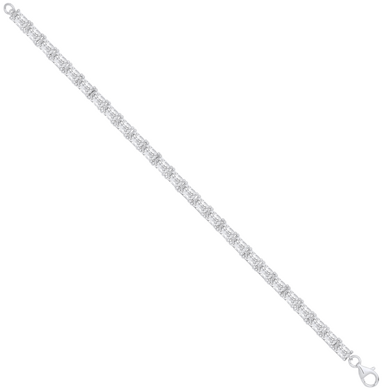 Silver Emerald Cut CZ Tennis Bracelet