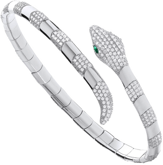 Silver CZ Snake Bangle