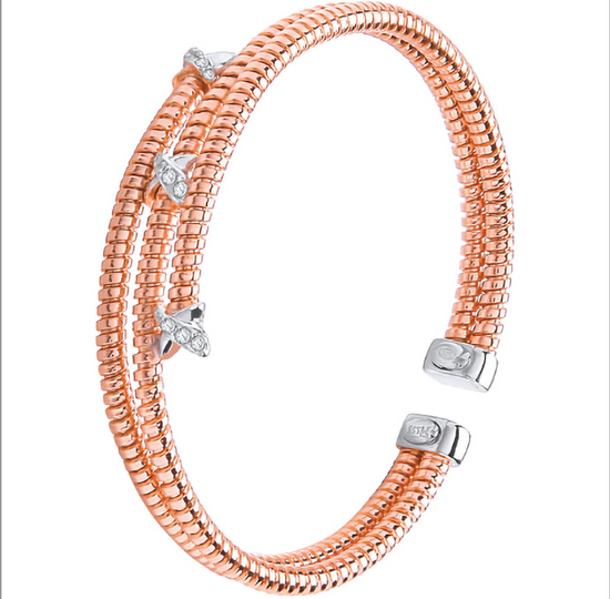 Silver Rose Coated CZ Kiss Ladies Bangle