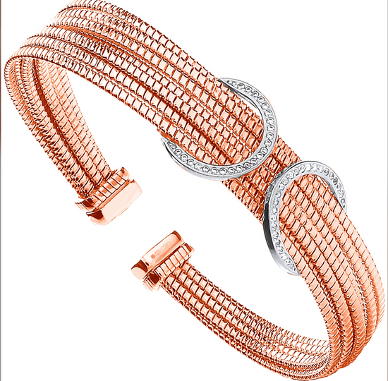 Silver Rose Coated CZ Circles Ladies Bangle
