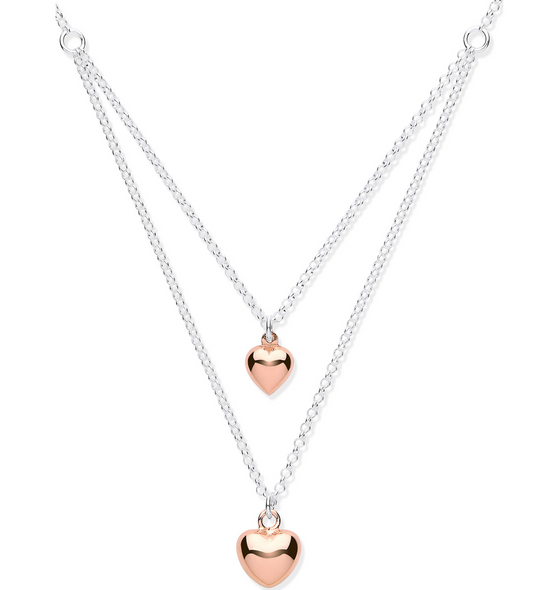 Silver & Rose Gold Hearts Necklace (16" + 2")