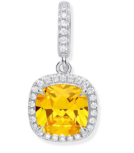 Silver Yellow CZ Drop Pendant