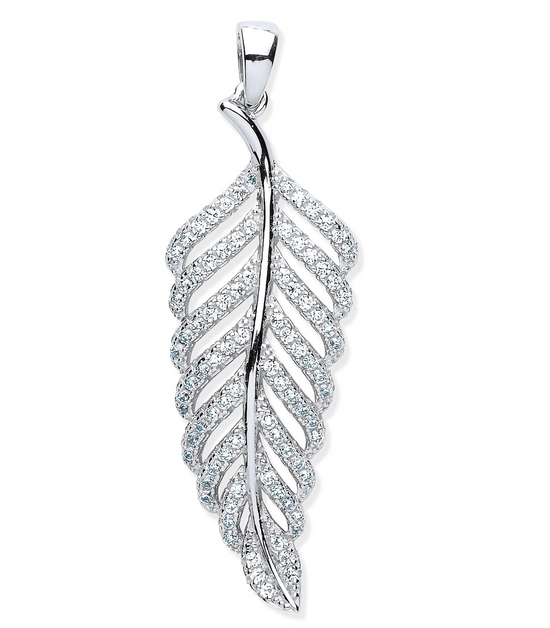 Silver CZ Leaf Drop Pendant
