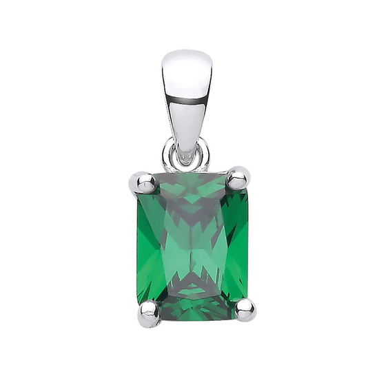Silver Green CZ Emerald Cut Pendan