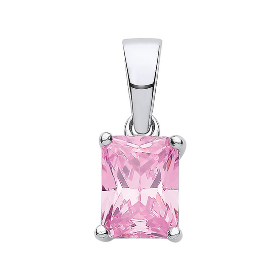 Silver Pink CZ Emerald Cut Pendant