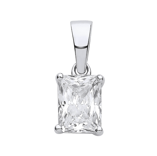 Silver Clear CZ Emerald Cut Pendant