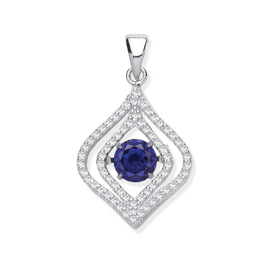 Silver CZ Pendant with Hanging Shimmering Blue CZ