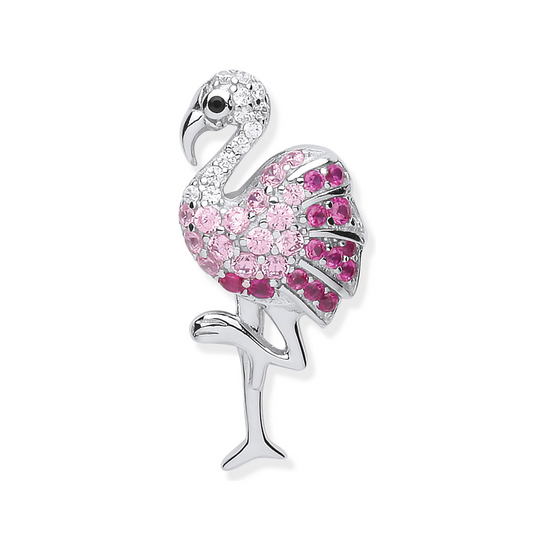 Silver CZ Flamingo Drop Pendant