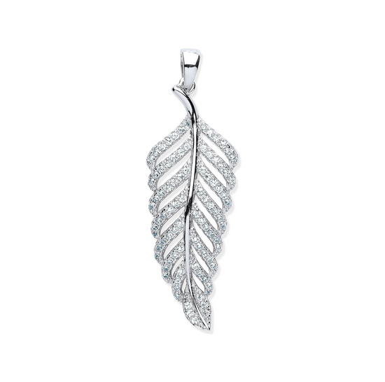 Silver CZ Leaf Drop Pendant