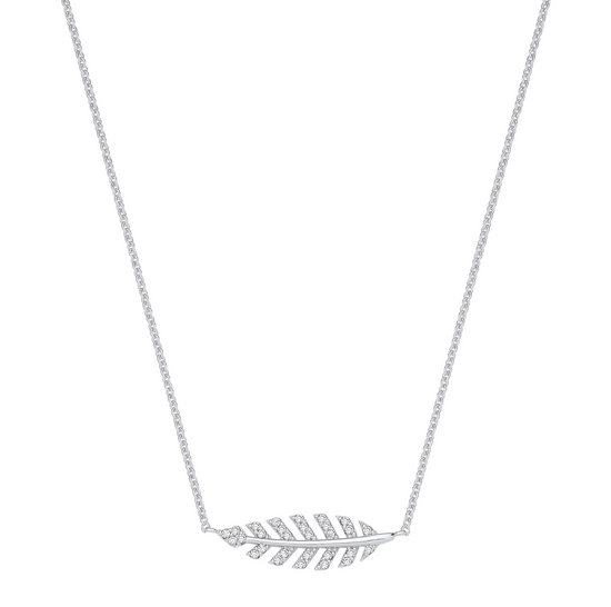 Silver CZ Feather Necklace
