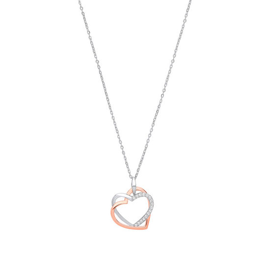Silver RG Plated CZ Hearts Charm Necklace
