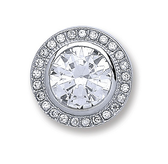 Silver Round Rubover Halo CZ Pendant