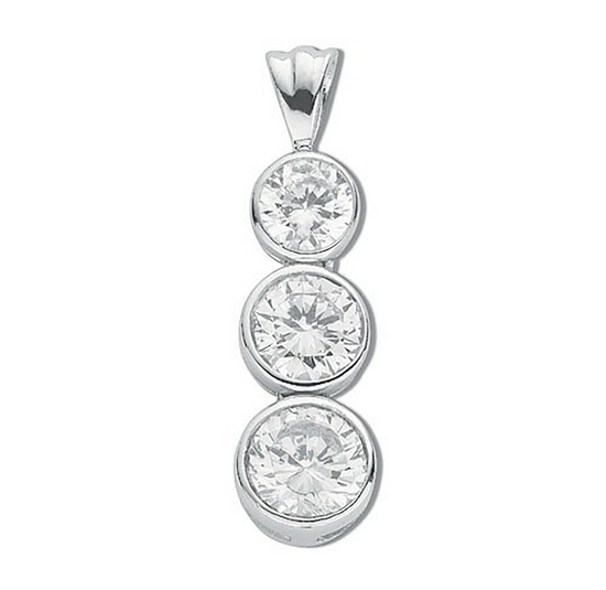 Silver Rubover Set CZ Trilogy Drop Pendant