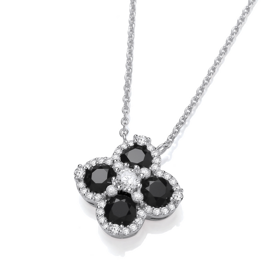 Black Four Leaf Clover Silver Necklace