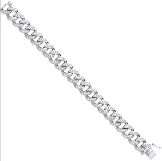 Silver 12mm CZ &amp; Plain Back Curb Chain – 20"